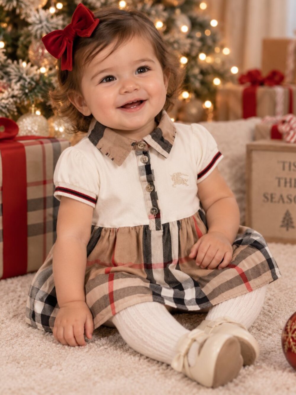 Burberry London Baby Girls Classic Nova Plaid Check Polo Dress 9M 74cm Designer